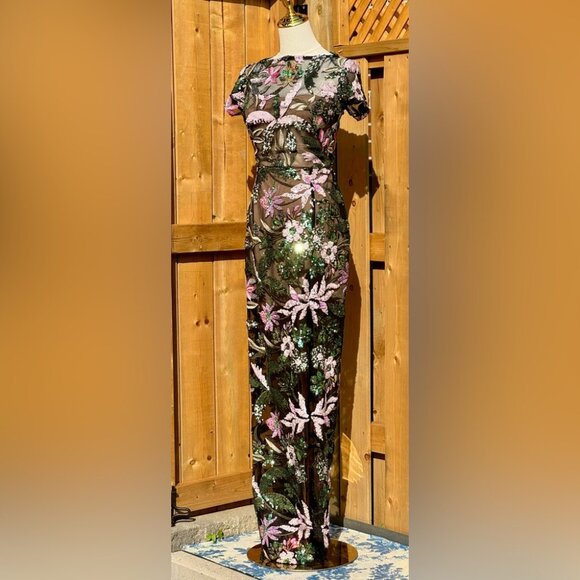 🆕 BRONX & BANCO 🧿 NWOT Zinnia Side-Split Sequin & Embroidered Gown, Sz XS US 2 - Picture 4 of 16